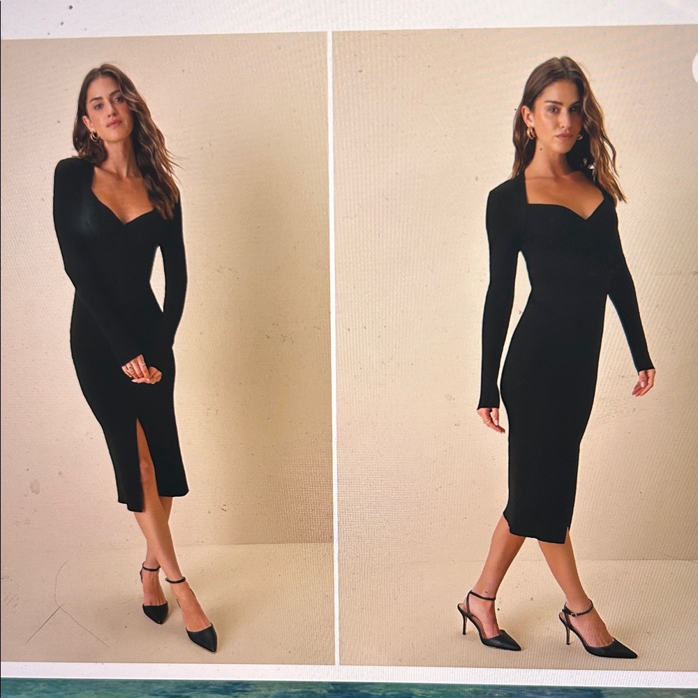 Adoring Me Black Ribbed Long Sleeve Midi Dress